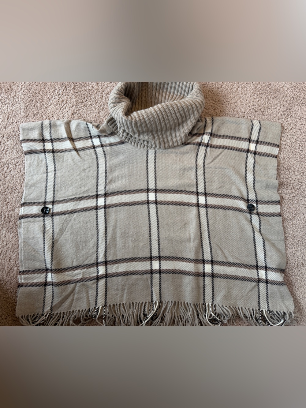 Lord & Taylor Beige and Brown Plaid Knit Poncho